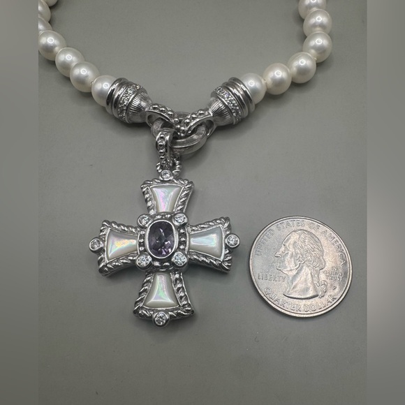 Judith Ripka Sterling MOP & Amethyst Maltese Cross Necklace - Picture 4 of 5